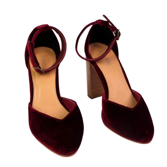 Soludos BURGUNDY DARK RED VELOUR HIGH HEEL ALMOND TOE SLINGBACK SHOES Sz 9/39.5 - Picture 1 of 12